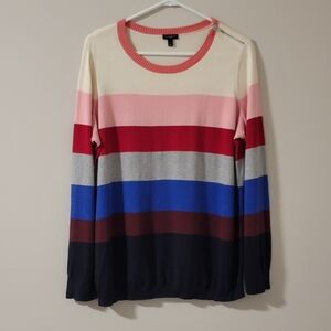 Talbots Woman Multi-Color Striped Cotton& Rayon Sweater with Shoulder Zipper 1X